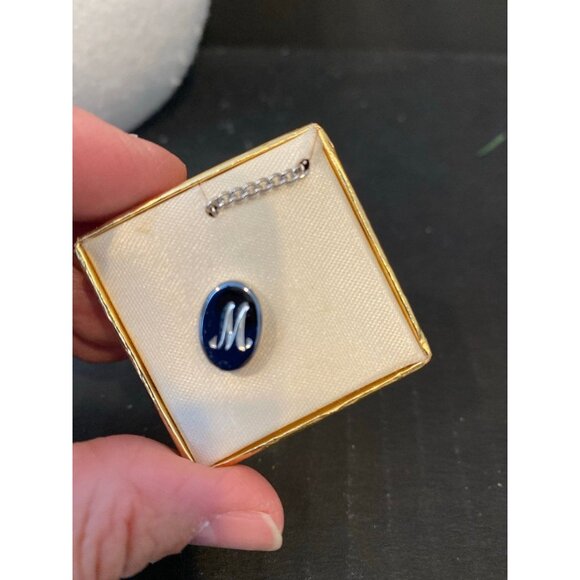 Vintage Anson Silver Letter "M" Tie Tack Pin Engraved Men's Jewelry - Picture 3 of 6